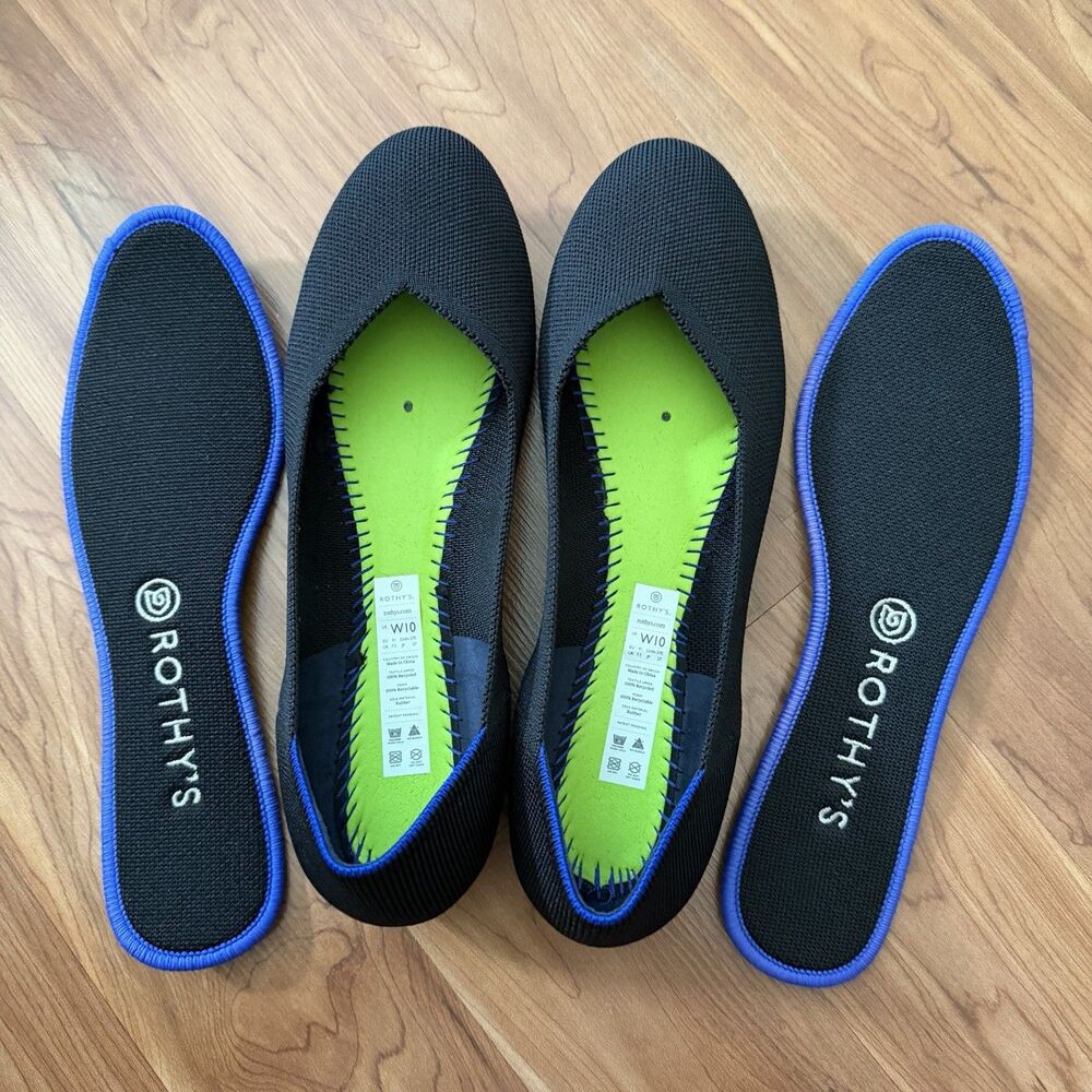 Rothy’s The Flat Black Solid Blue Halo Round Toe Flats Women’s 10 Early Edition
